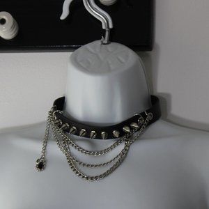 Punk Rock Choker with Spikes and Chains Spider Dangle